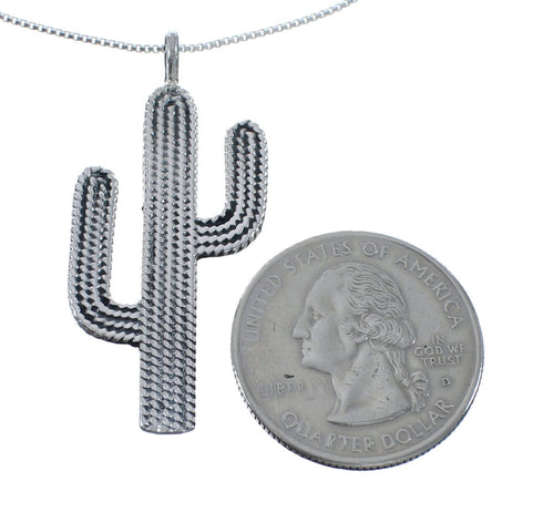 Sterling Silver 16" Italian Box Chain Cactus Necklace Pendant Set AX128169
